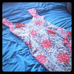 Red and Teal split knee dress